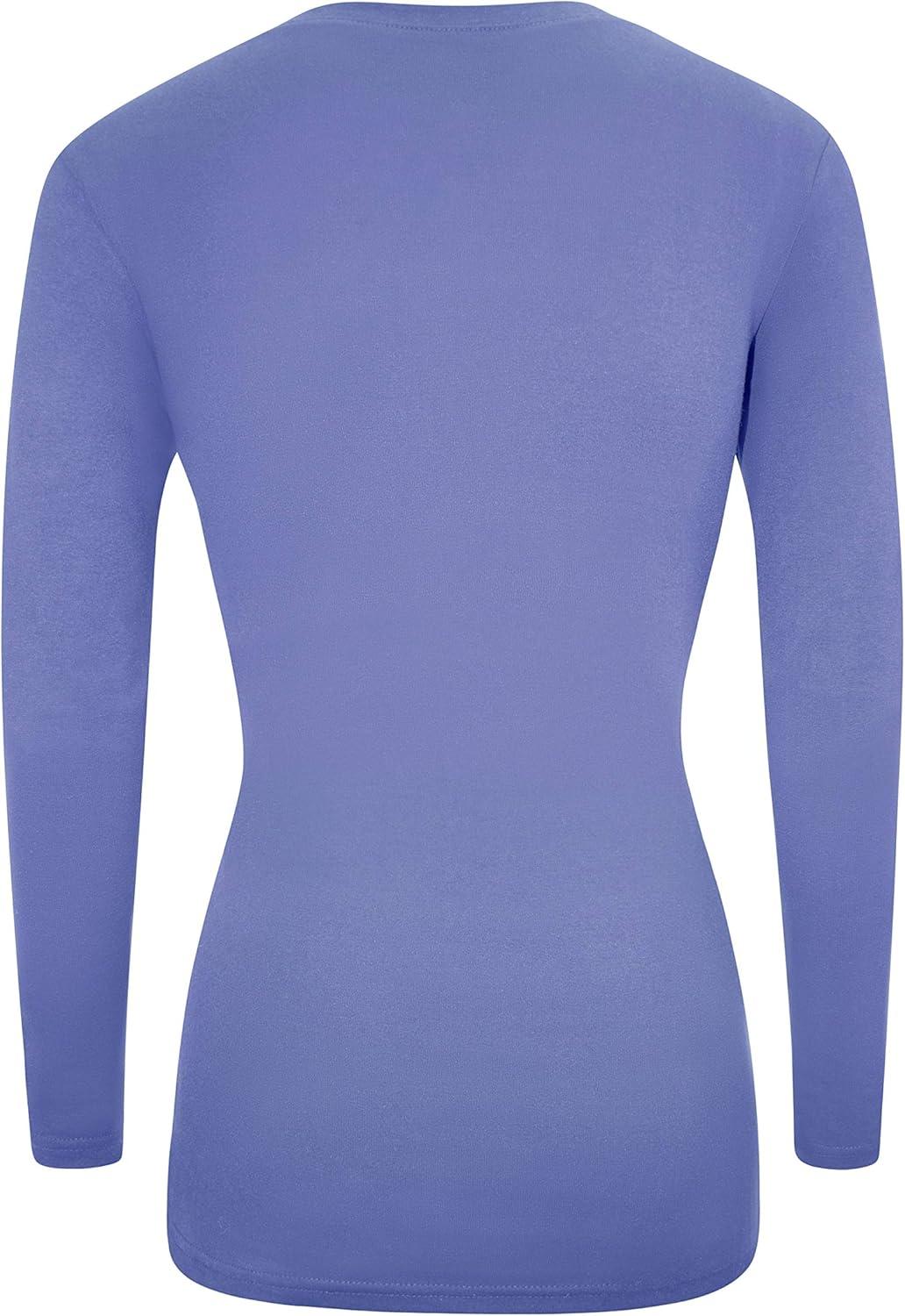 imageMampM Scrubs Womens Long Sleeve VNeck Under Scrub Stretch TShirt3PackCeil Blue
