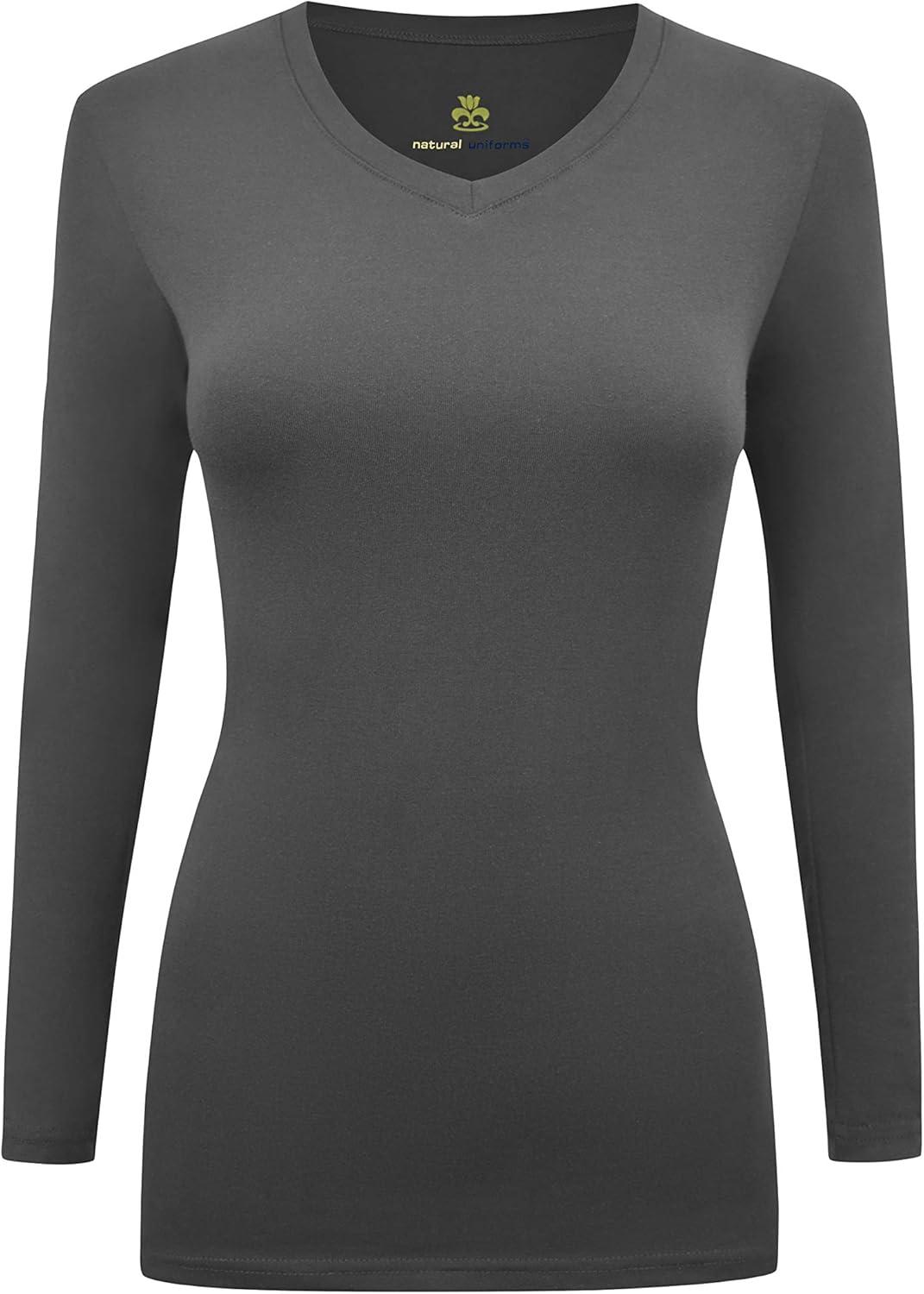 imageMampM Scrubs Womens Long Sleeve VNeck Under Scrub Stretch TShirt3PackCharcoal