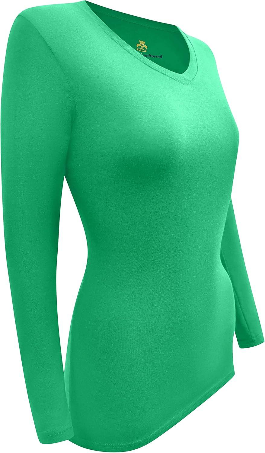 imageMampM Scrubs Womens Long Sleeve VNeck Under Scrub Stretch TShirt3PackGreen