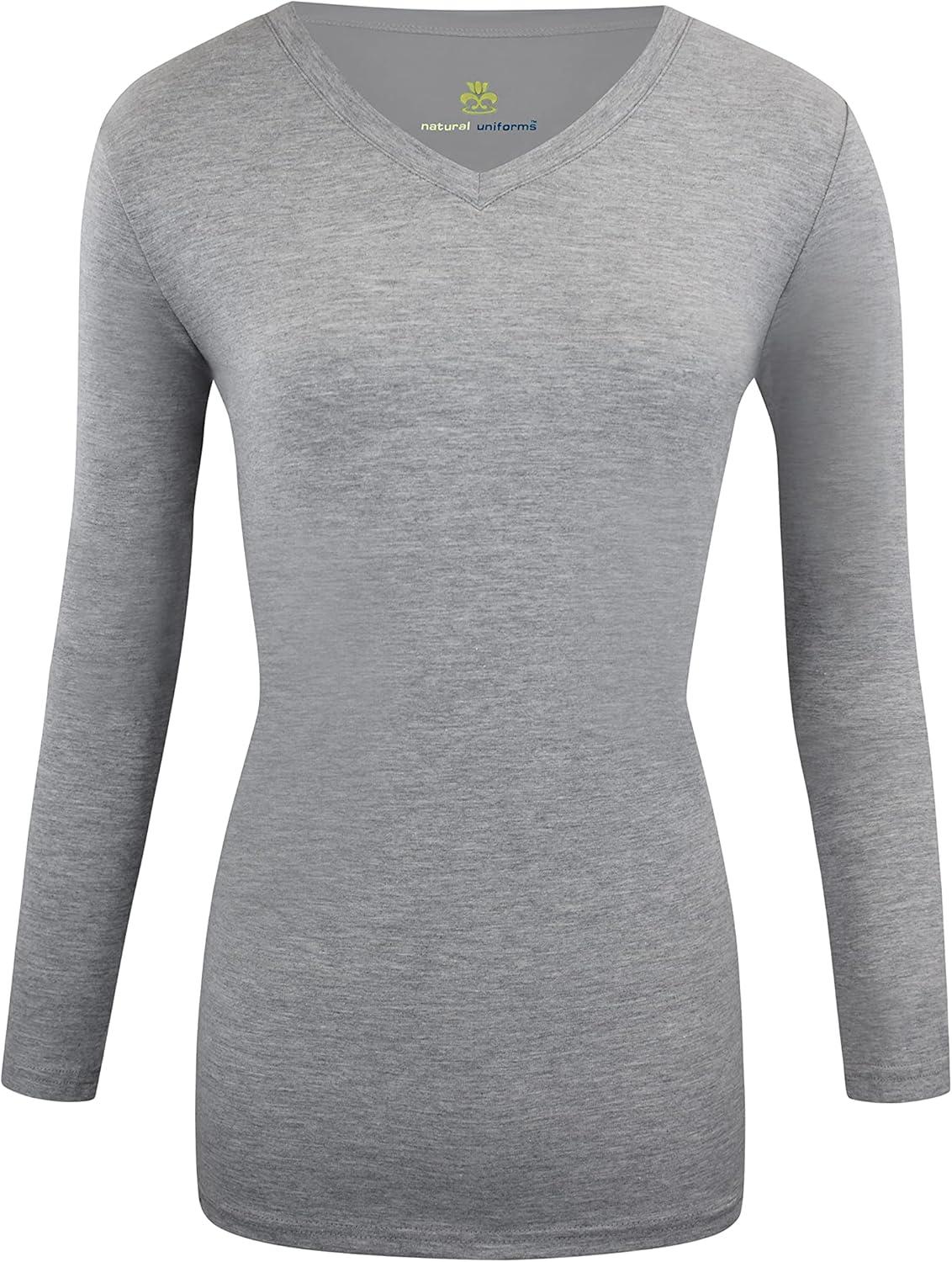 imageMampM Scrubs Womens Long Sleeve VNeck Under Scrub Stretch TShirt3PackHeather Charcoal