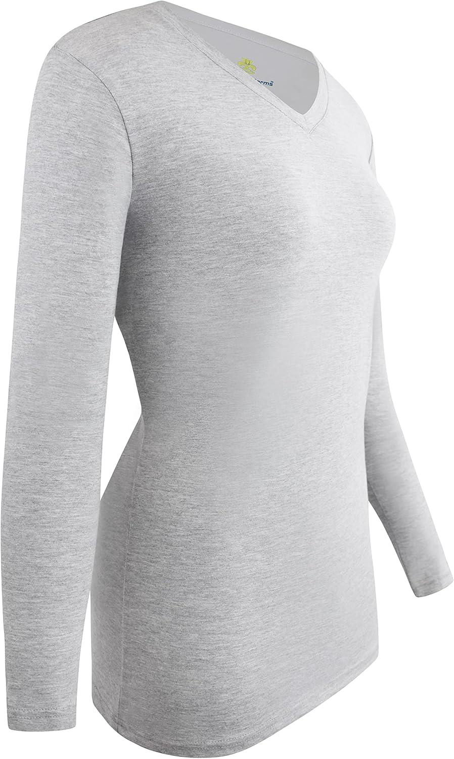 imageMampM Scrubs Womens Long Sleeve VNeck Under Scrub Stretch TShirt3PackHeather Grey