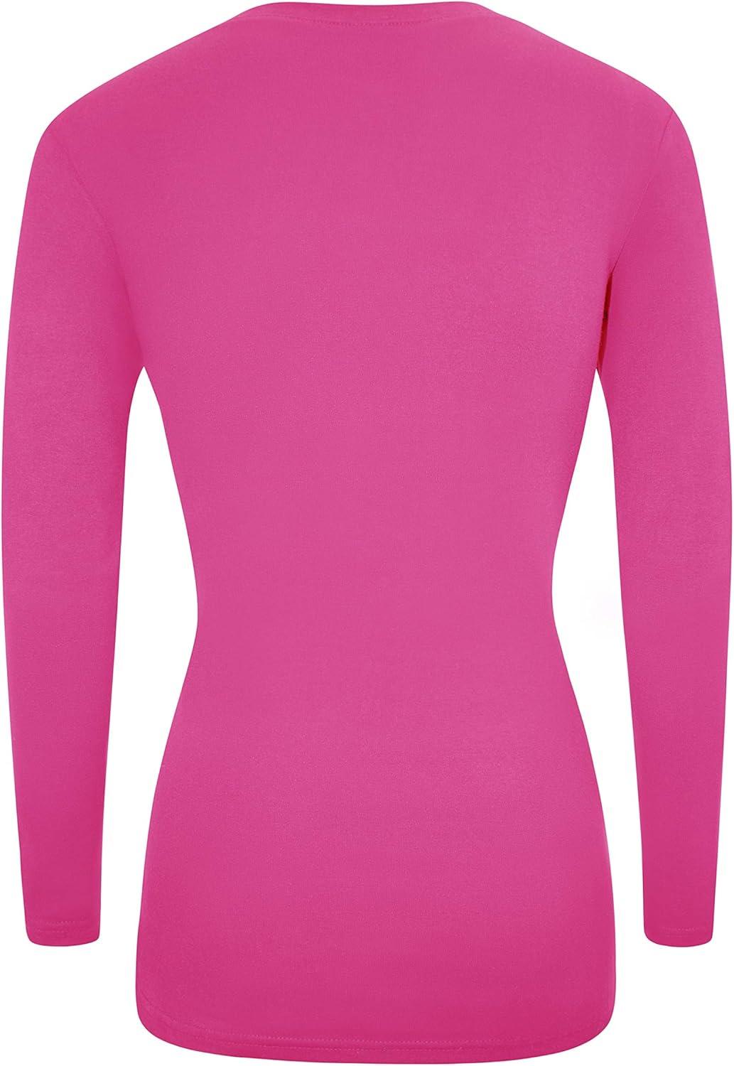 imageMampM Scrubs Womens Long Sleeve VNeck Under Scrub Stretch TShirt3PackHot Pink