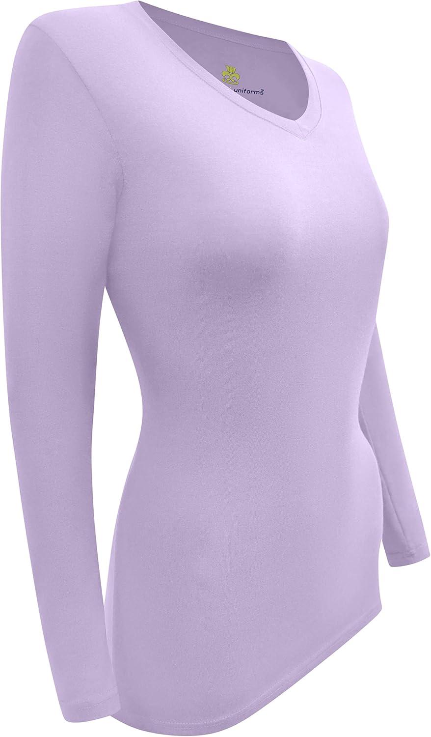 imageMampM Scrubs Womens Long Sleeve VNeck Under Scrub Stretch TShirt3PackLavender