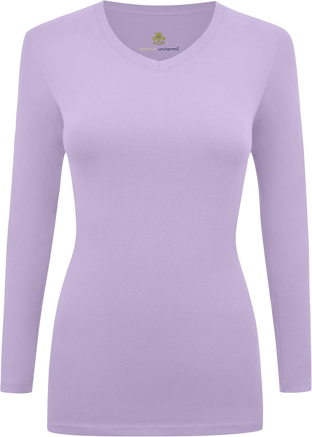 imageMampM Scrubs Womens Long Sleeve VNeck Under Scrub Stretch TShirt3PackLavender