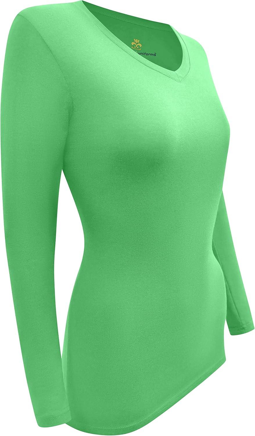 imageMampM Scrubs Womens Long Sleeve VNeck Under Scrub Stretch TShirt3PackLight Green