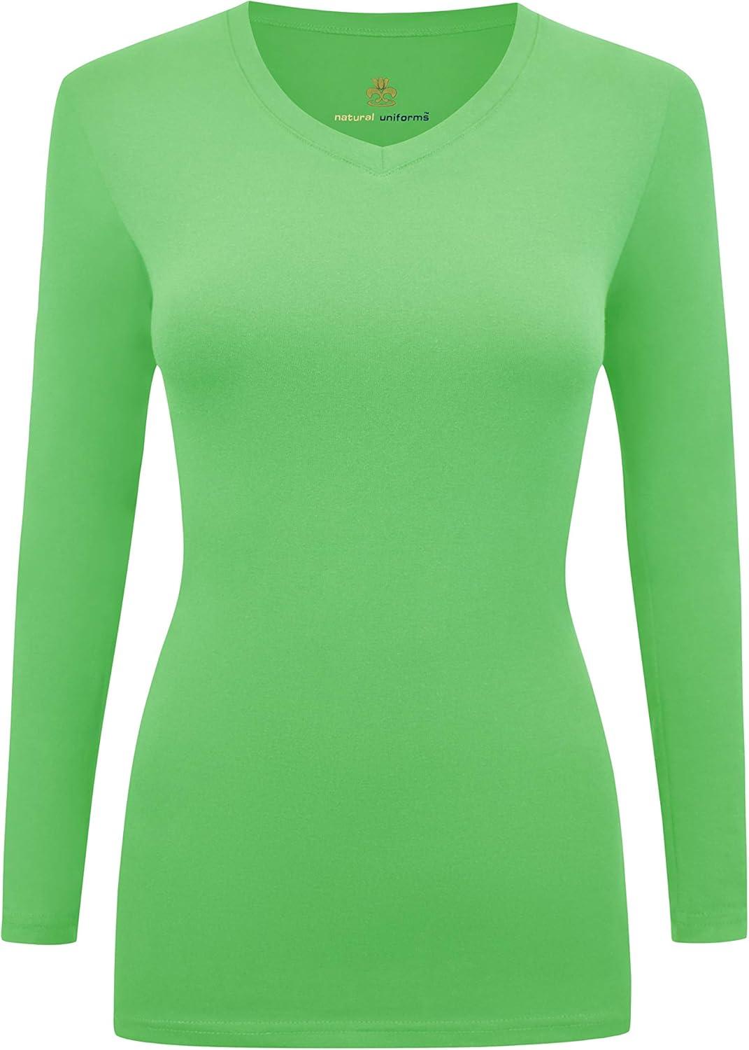 imageMampM Scrubs Womens Long Sleeve VNeck Under Scrub Stretch TShirt3PackLime Green