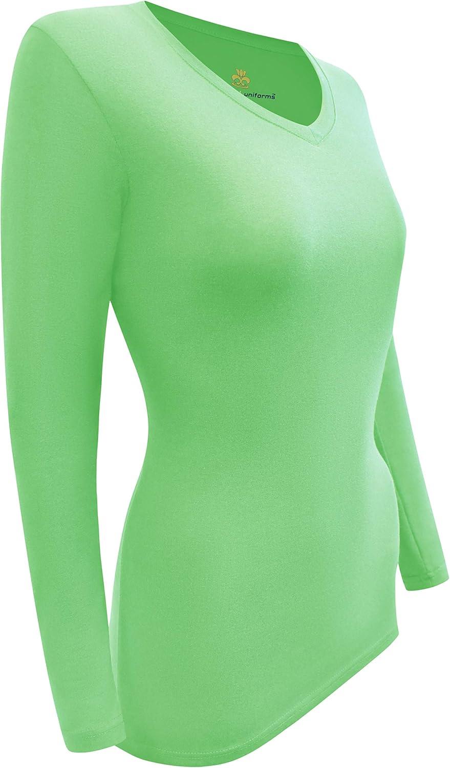 imageMampM Scrubs Womens Long Sleeve VNeck Under Scrub Stretch TShirt3PackLime Green