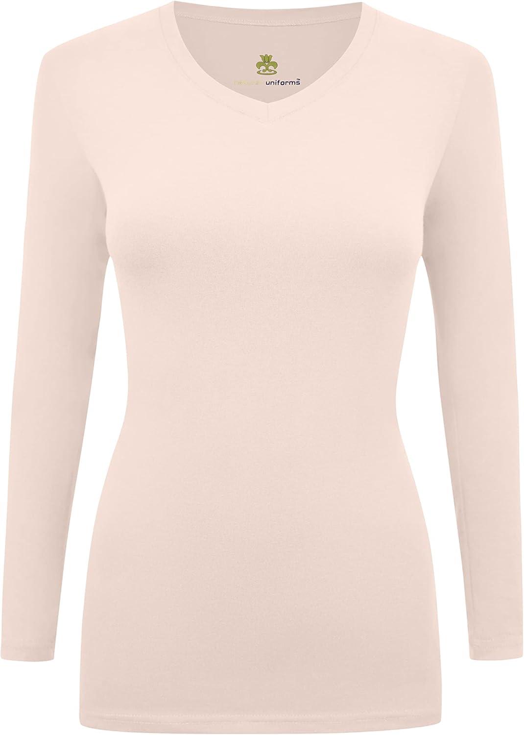 imageMampM Scrubs Womens Long Sleeve VNeck Under Scrub Stretch TShirt3PackNude