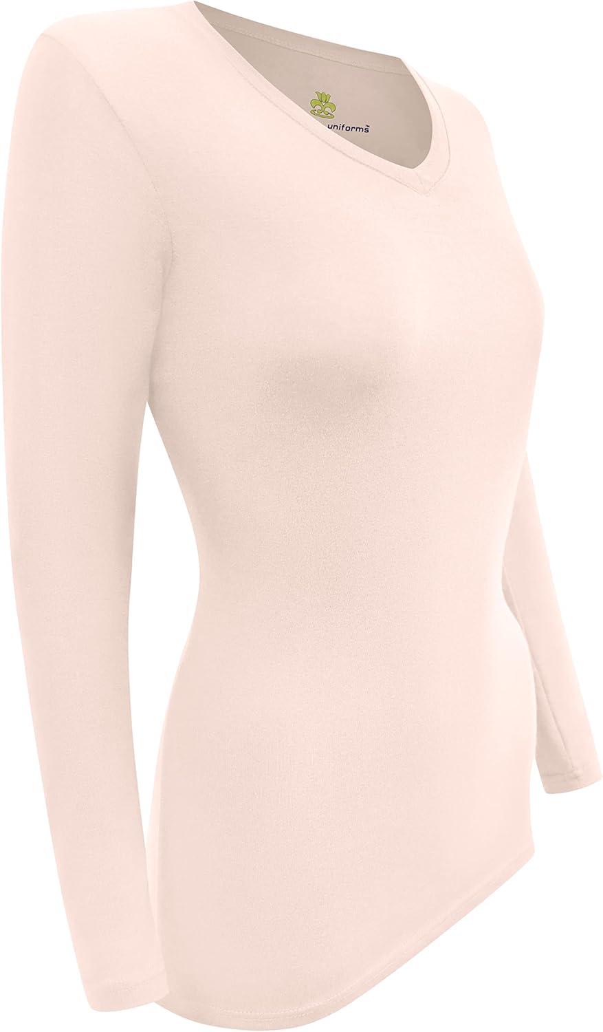 imageMampM Scrubs Womens Long Sleeve VNeck Under Scrub Stretch TShirt3PackNude