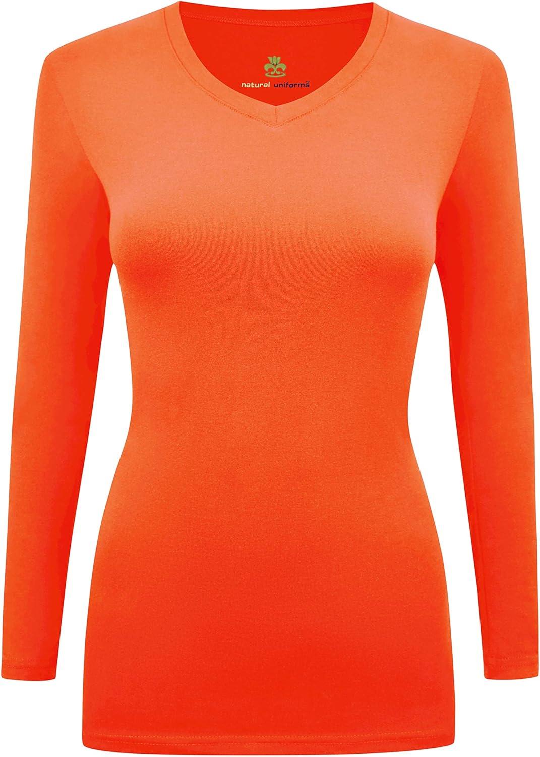 imageMampM Scrubs Womens Long Sleeve VNeck Under Scrub Stretch TShirt3PackOrange