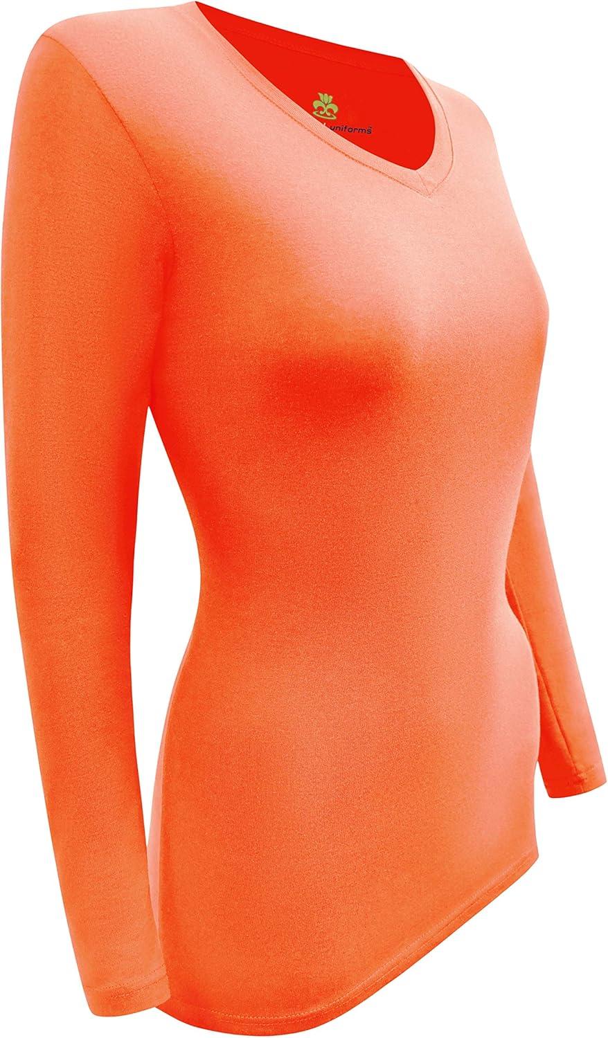 imageMampM Scrubs Womens Long Sleeve VNeck Under Scrub Stretch TShirt3PackOrange