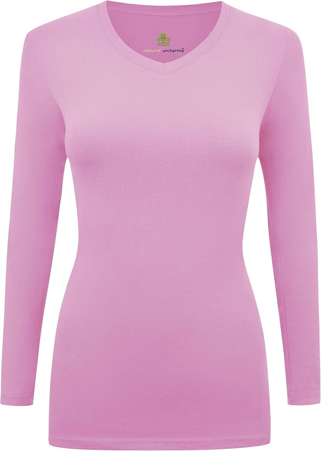 imageMampM Scrubs Womens Long Sleeve VNeck Under Scrub Stretch TShirt3PackPink