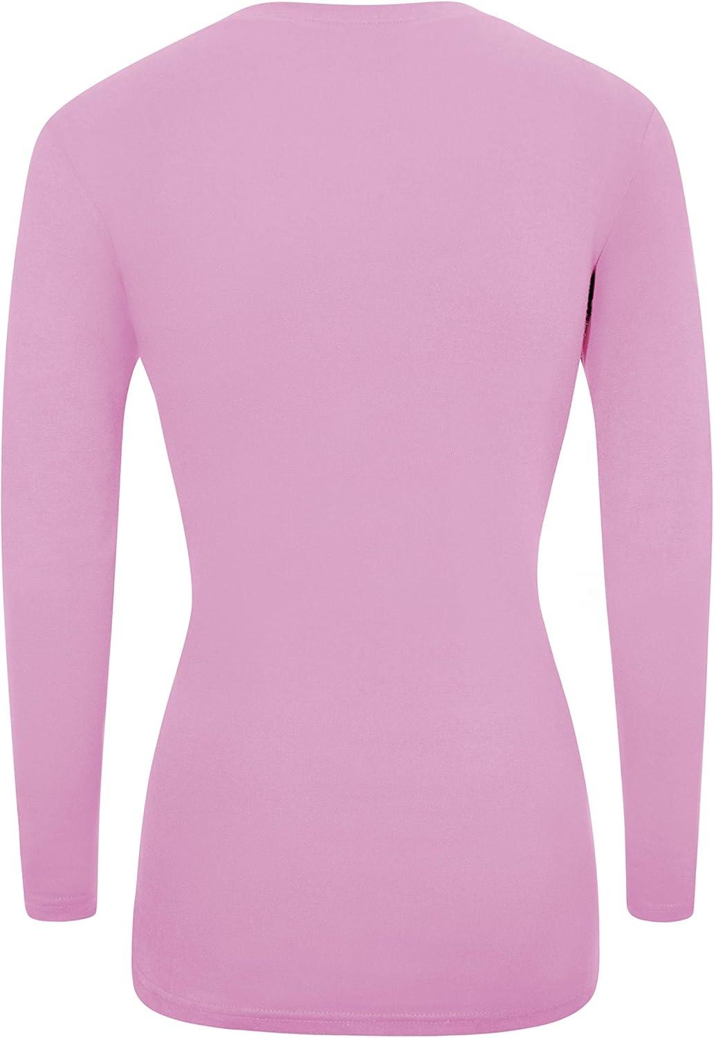 imageMampM Scrubs Womens Long Sleeve VNeck Under Scrub Stretch TShirt3PackPink