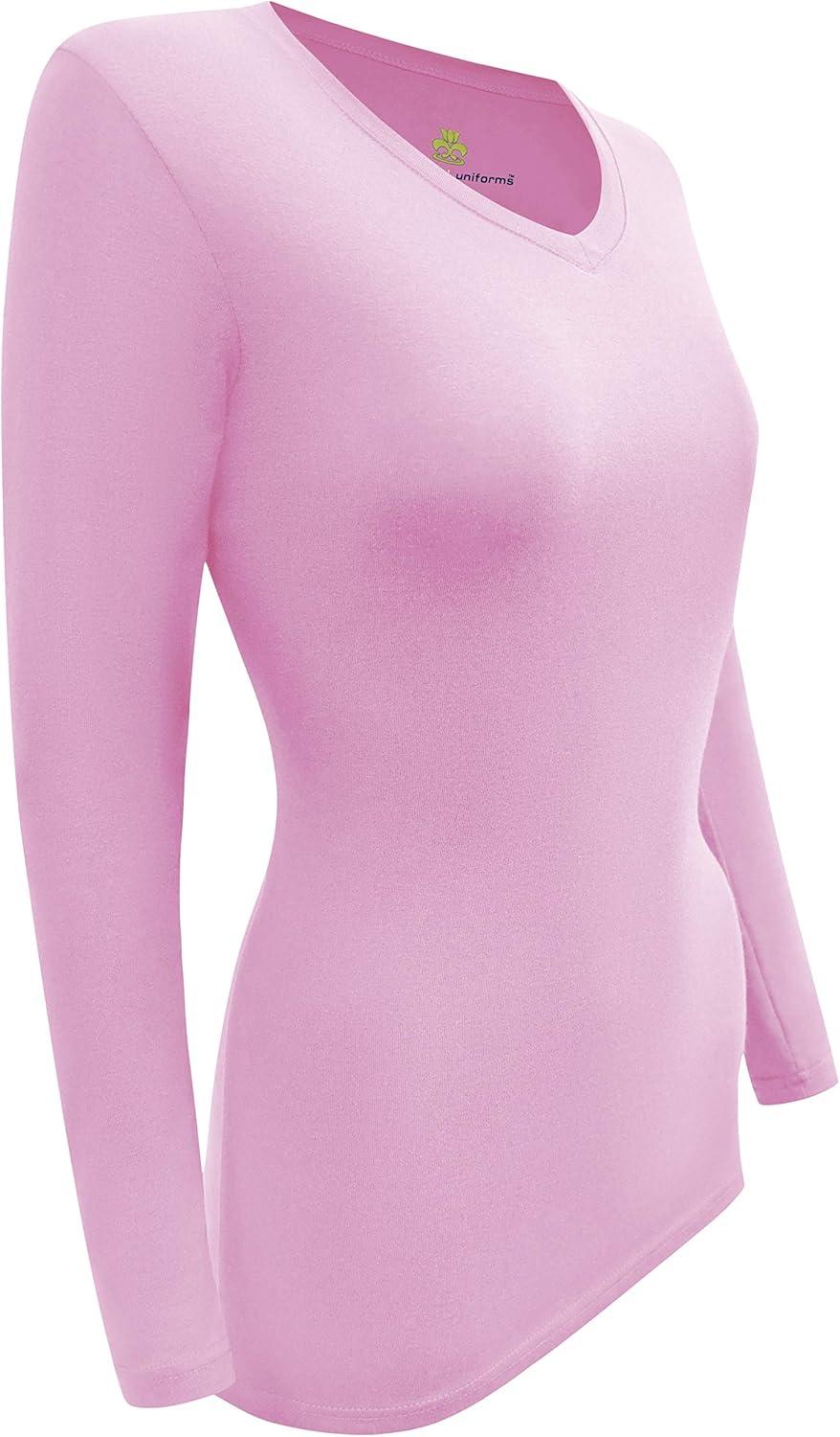 imageMampM Scrubs Womens Long Sleeve VNeck Under Scrub Stretch TShirt3PackPink