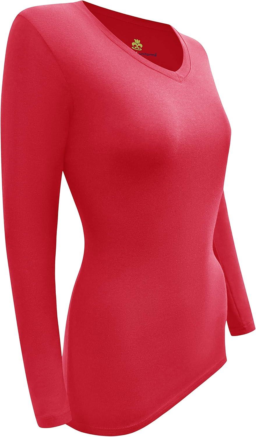 imageMampM Scrubs Womens Long Sleeve VNeck Under Scrub Stretch TShirt3PackRed