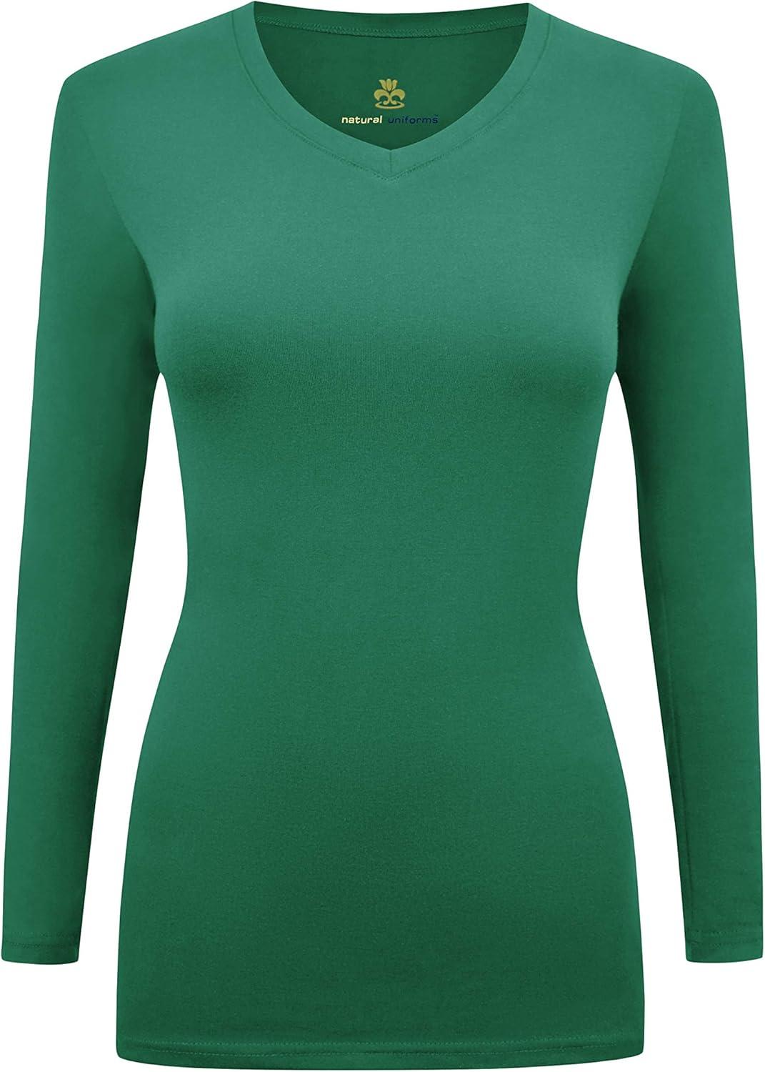 imageMampM Scrubs Womens Long Sleeve VNeck Under Scrub Stretch TShirt3PackTrue Hunter Green