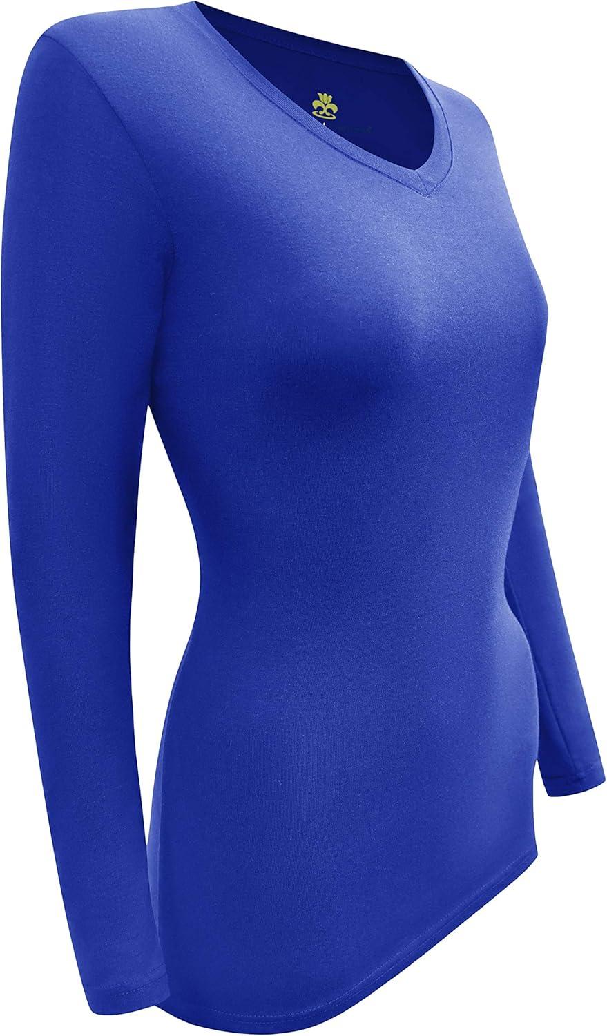 imageMampM Scrubs Womens Long Sleeve VNeck Under Scrub Stretch TShirt3PackTrue Royal Blue