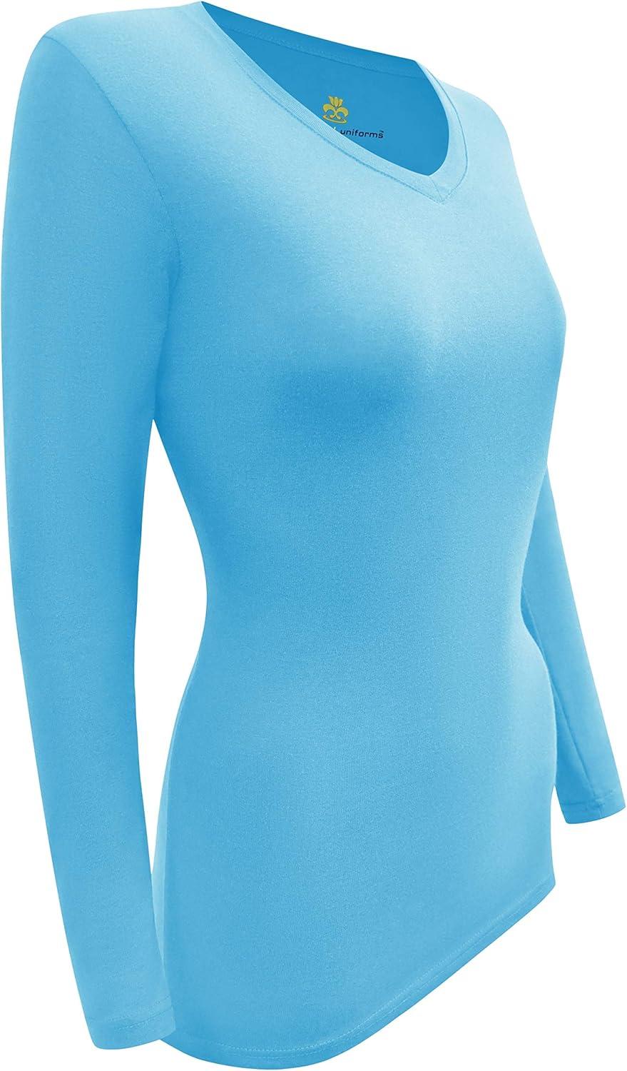 imageMampM Scrubs Womens Long Sleeve VNeck Under Scrub Stretch TShirt3PackWater Blue