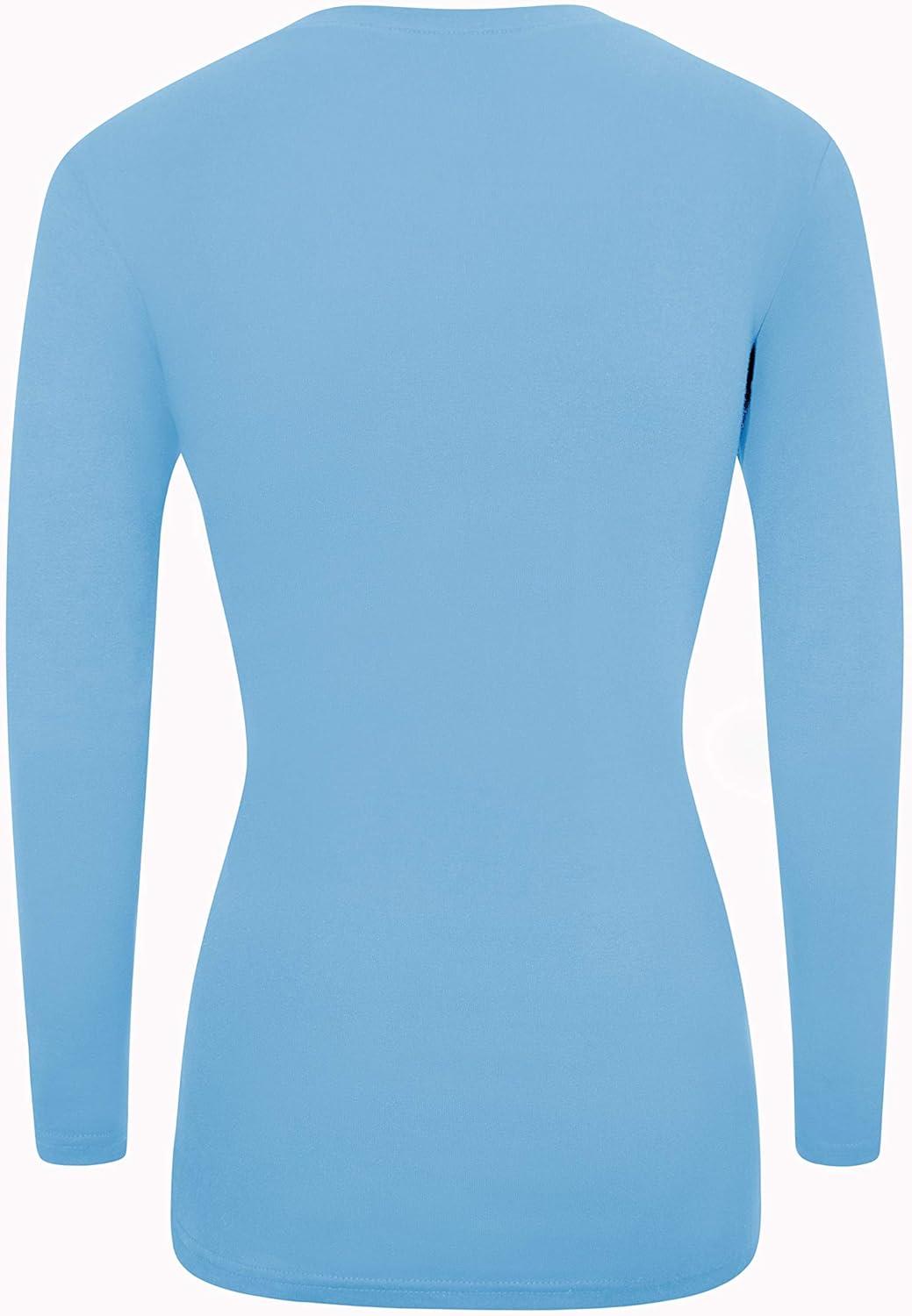 imageMampM Scrubs Womens Long Sleeve VNeck Under Scrub Stretch TShirt3PackWater Blue