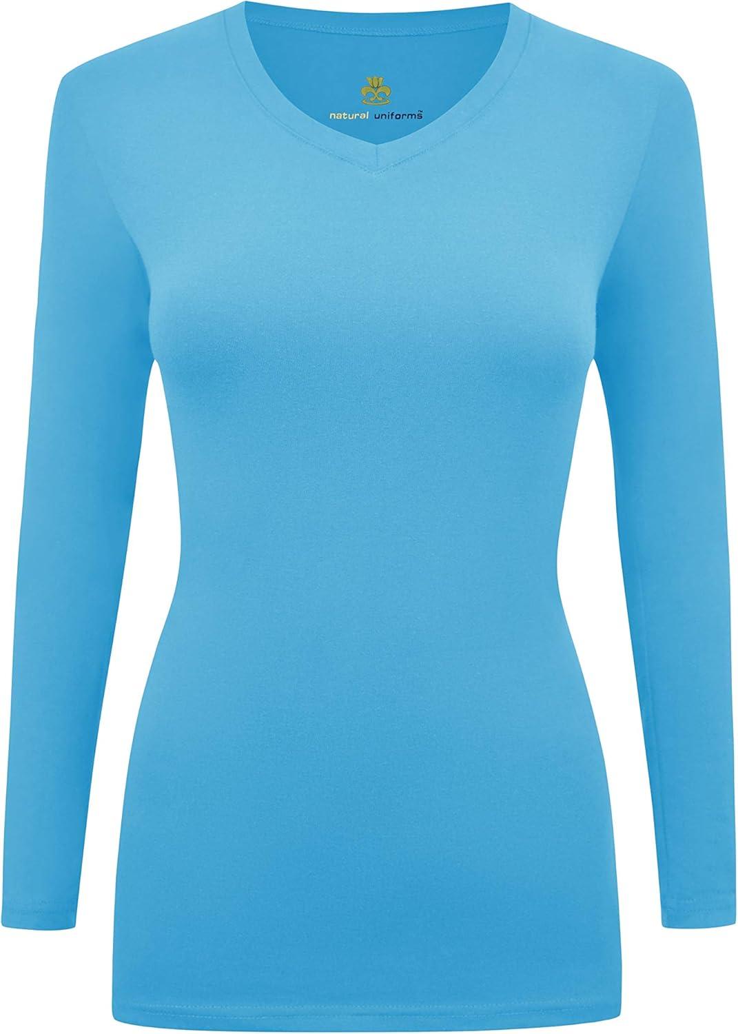 imageMampM Scrubs Womens Long Sleeve VNeck Under Scrub Stretch TShirt3PackWater Blue