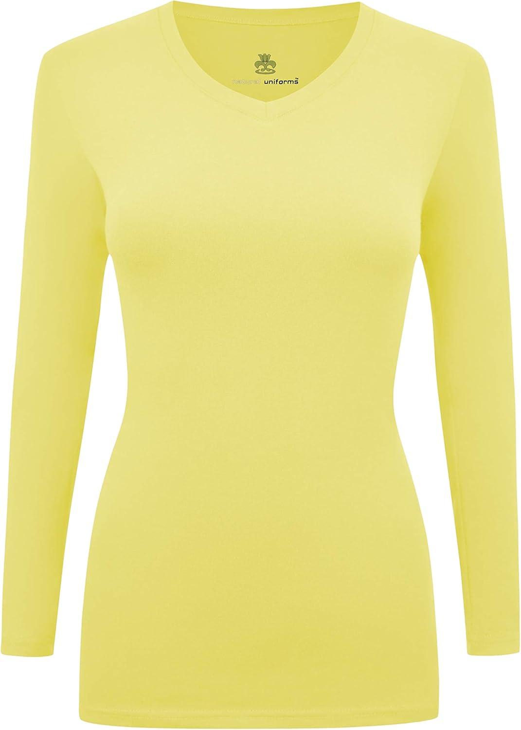 imageMampM Scrubs Womens Long Sleeve VNeck Under Scrub Stretch TShirt3PackYellow