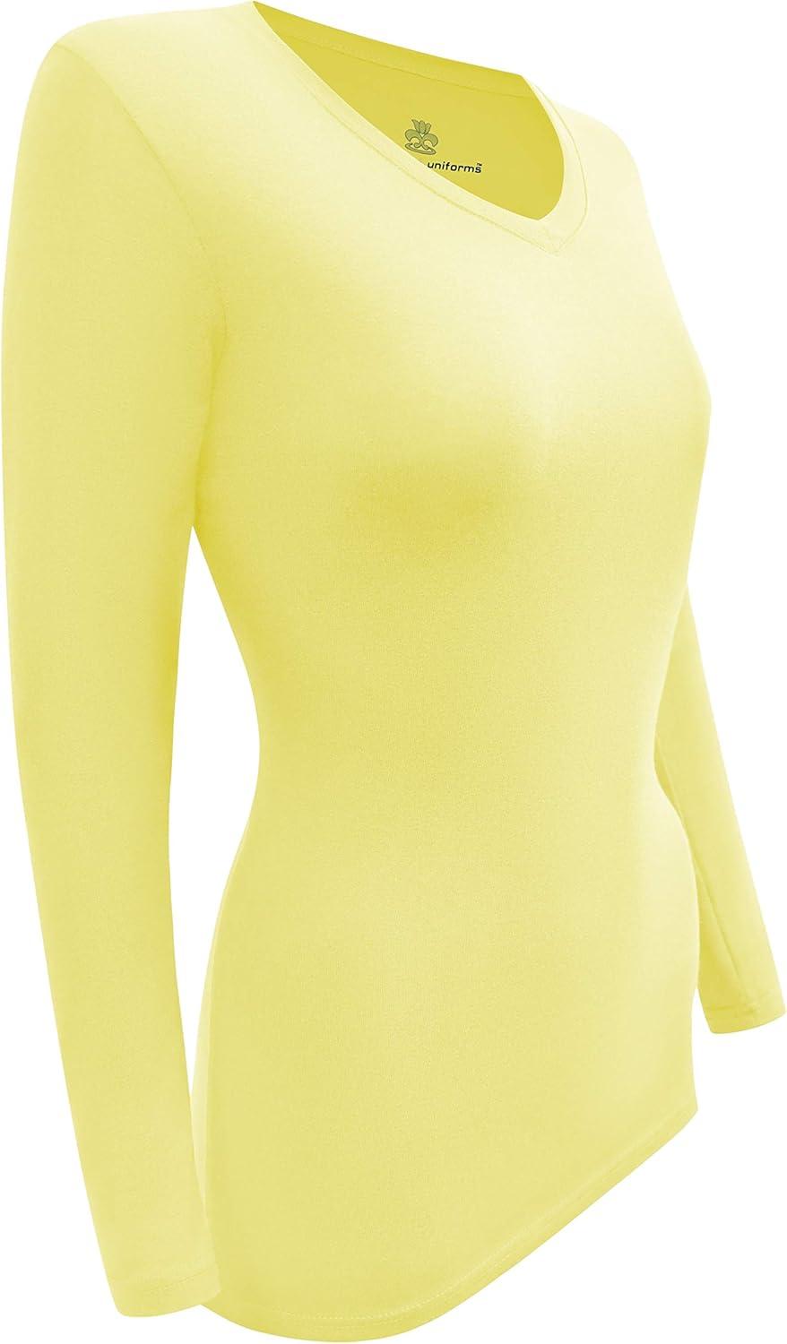 imageMampM Scrubs Womens Long Sleeve VNeck Under Scrub Stretch TShirt3PackYellow