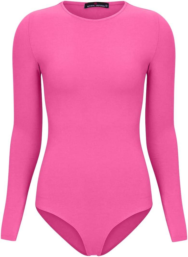 imageNatural Uniforms Long Sleeve Body SuitBreathable Cotton StretchNeon Pink