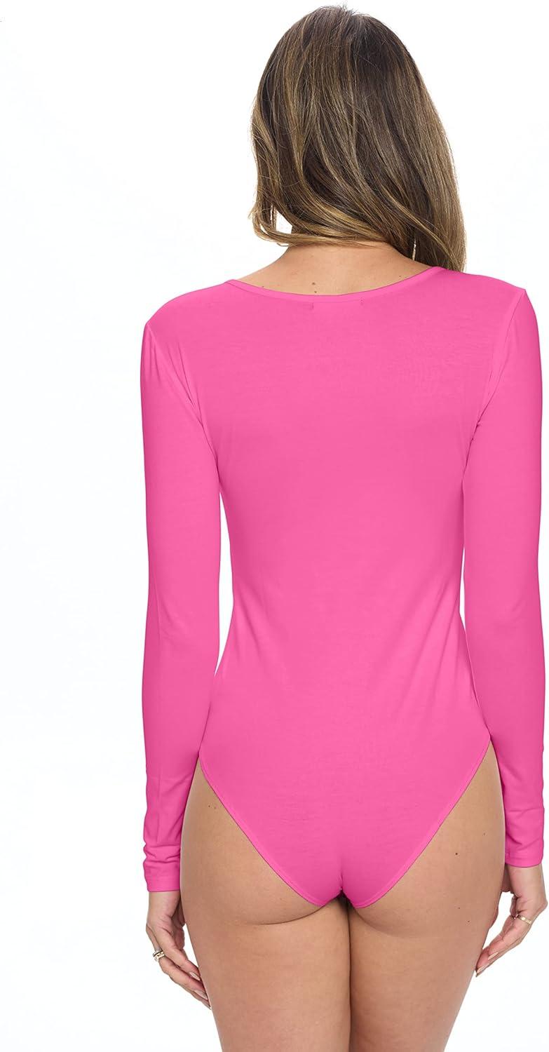imageNatural Uniforms Long Sleeve Body SuitBreathable Cotton StretchNeon Pink