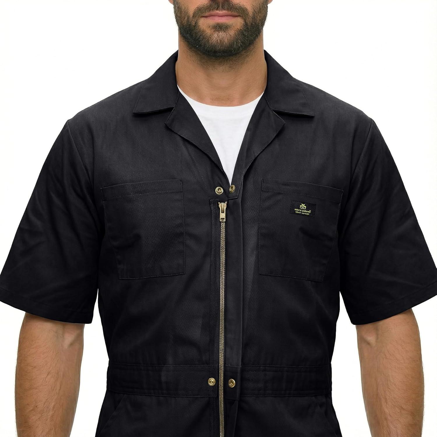 imageNatural Uniforms Mens Short Sleeve Zip Up Coverall Stain and Wrinkle Resistant Hunter Green MediumBlack