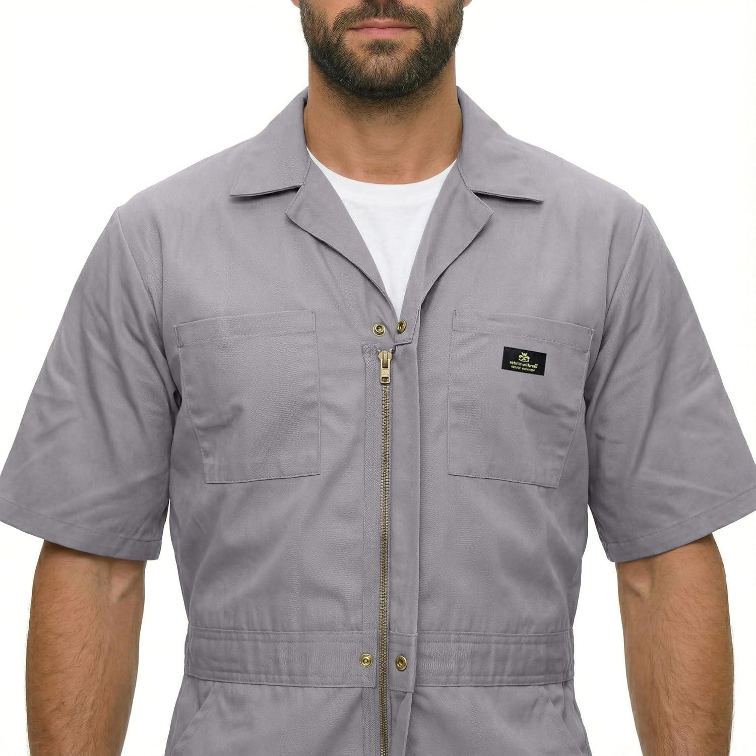 imageNatural Uniforms Mens Short Sleeve Zip Up Coverall Stain and Wrinkle Resistant Hunter Green MediumGrey