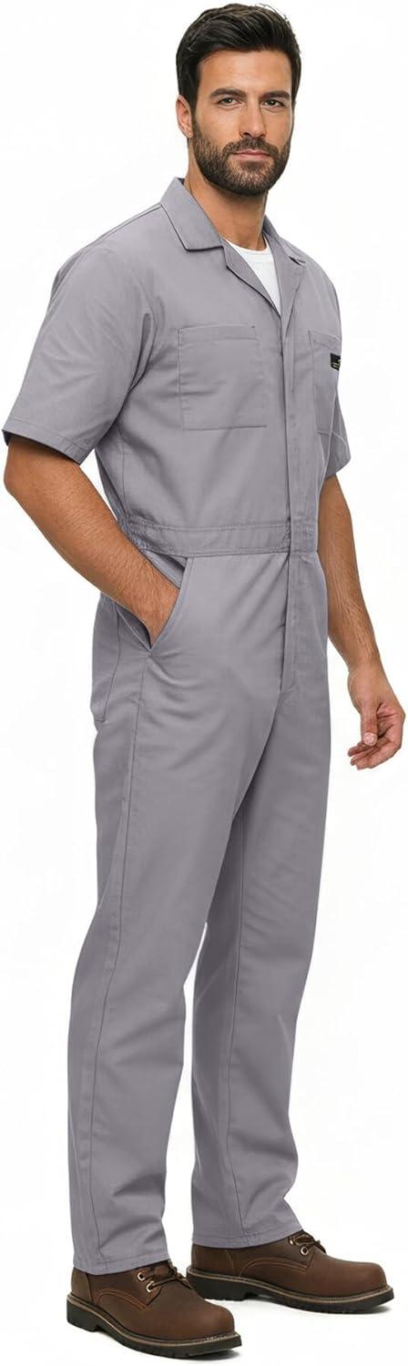 imageNatural Uniforms Mens Short Sleeve Zip Up Coverall Stain and Wrinkle Resistant Hunter Green MediumGrey