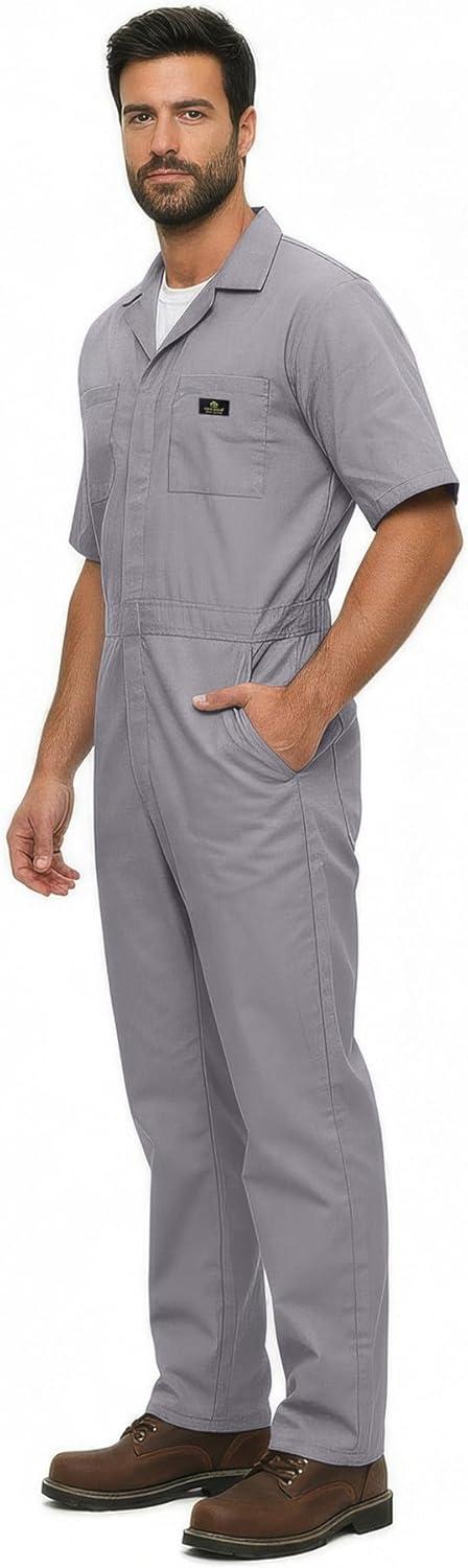 imageNatural Uniforms Mens Short Sleeve Zip Up Coverall Stain and Wrinkle Resistant Hunter Green MediumGrey