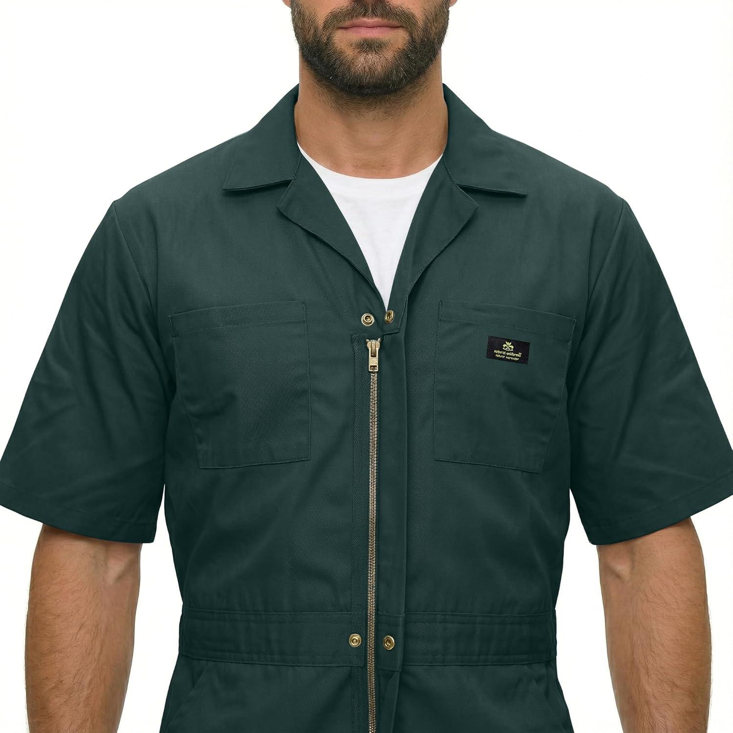 imageNatural Uniforms Mens Short Sleeve Zip Up Coverall Stain and Wrinkle Resistant Hunter Green MediumHunter Green