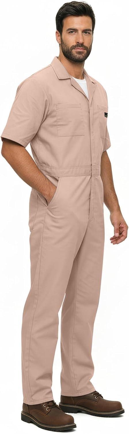 imageNatural Uniforms Mens Short Sleeve Zip Up Coverall Stain and Wrinkle Resistant Hunter Green MediumKhaki