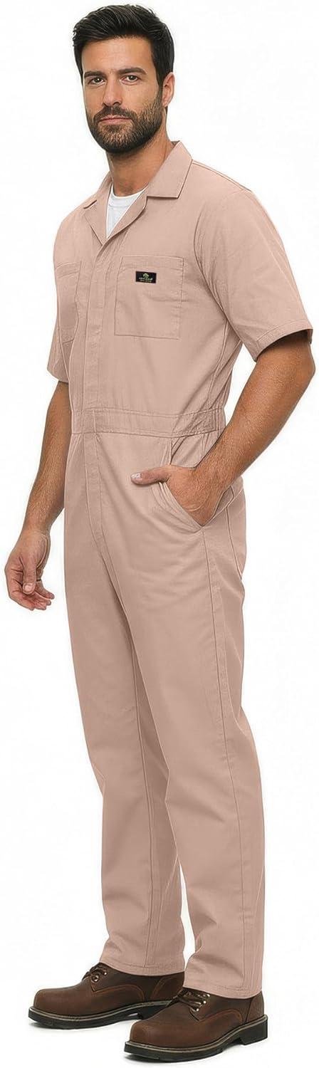 imageNatural Uniforms Mens Short Sleeve Zip Up Coverall Stain and Wrinkle Resistant Hunter Green MediumKhaki Tall