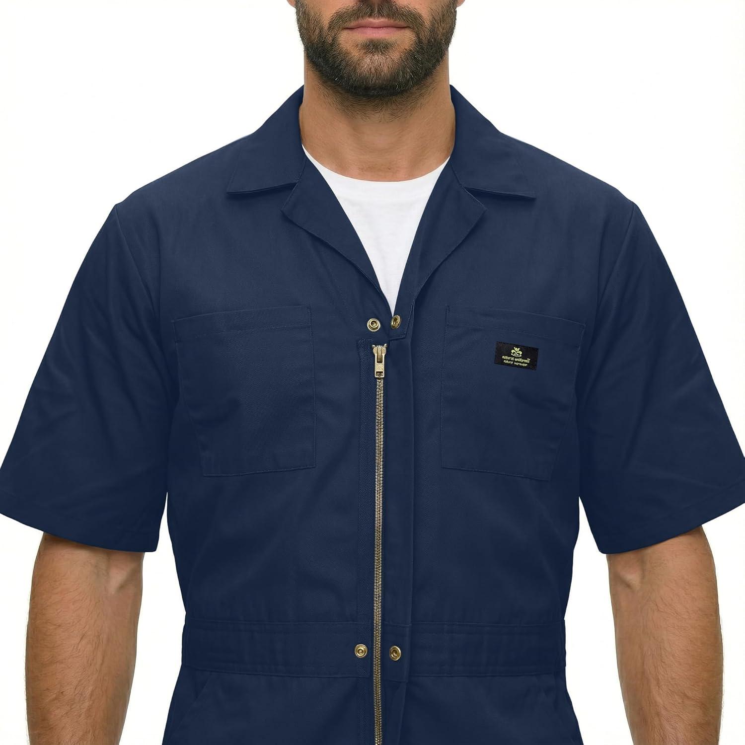 imageNatural Uniforms Mens Short Sleeve Zip Up Coverall Stain and Wrinkle Resistant Hunter Green MediumNavy