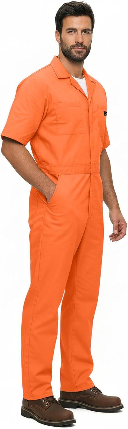 imageNatural Uniforms Mens Short Sleeve Zip Up Coverall Stain and Wrinkle Resistant Hunter Green MediumOrange Tall