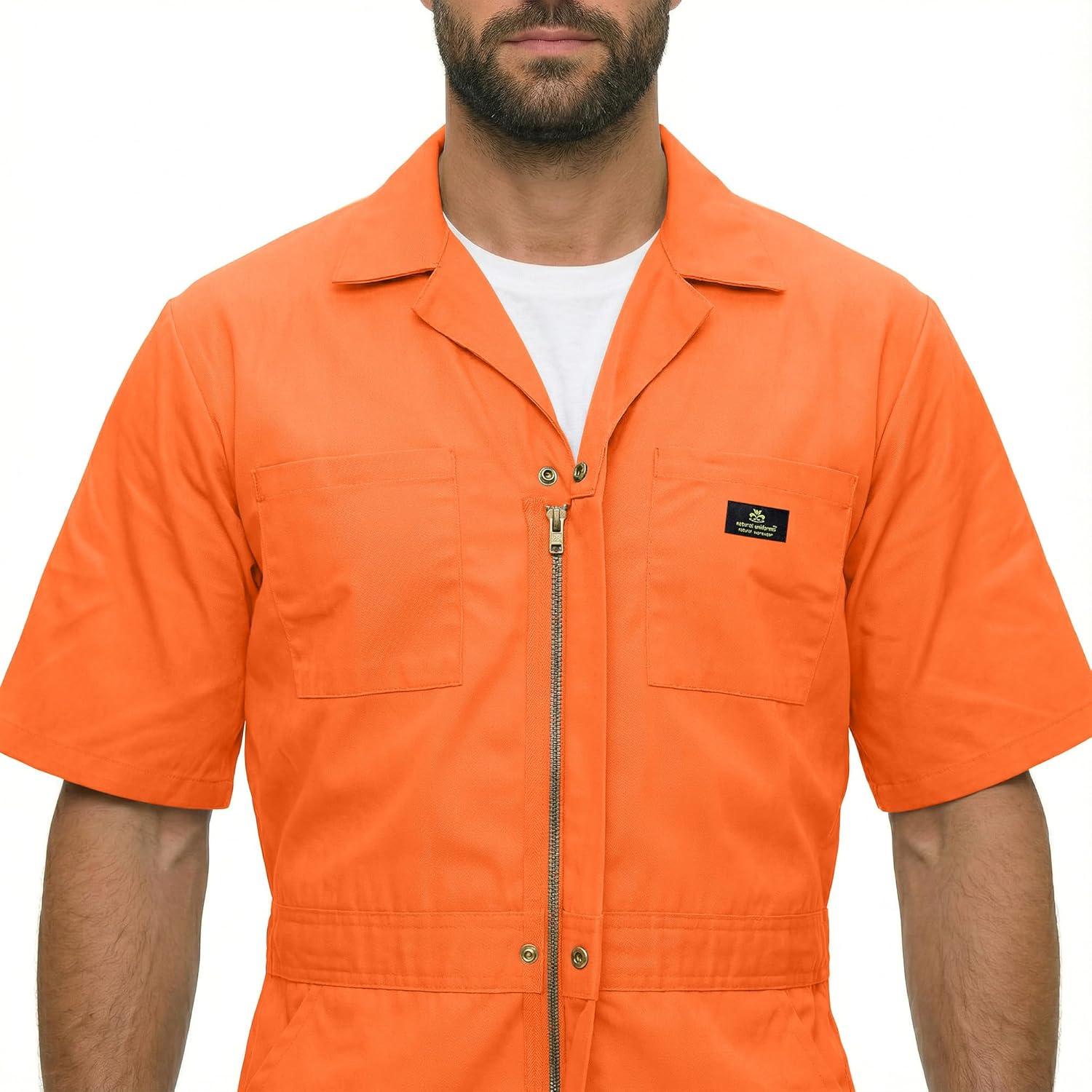 imageNatural Uniforms Mens Short Sleeve Zip Up Coverall Stain and Wrinkle Resistant Hunter Green MediumOrange Tall