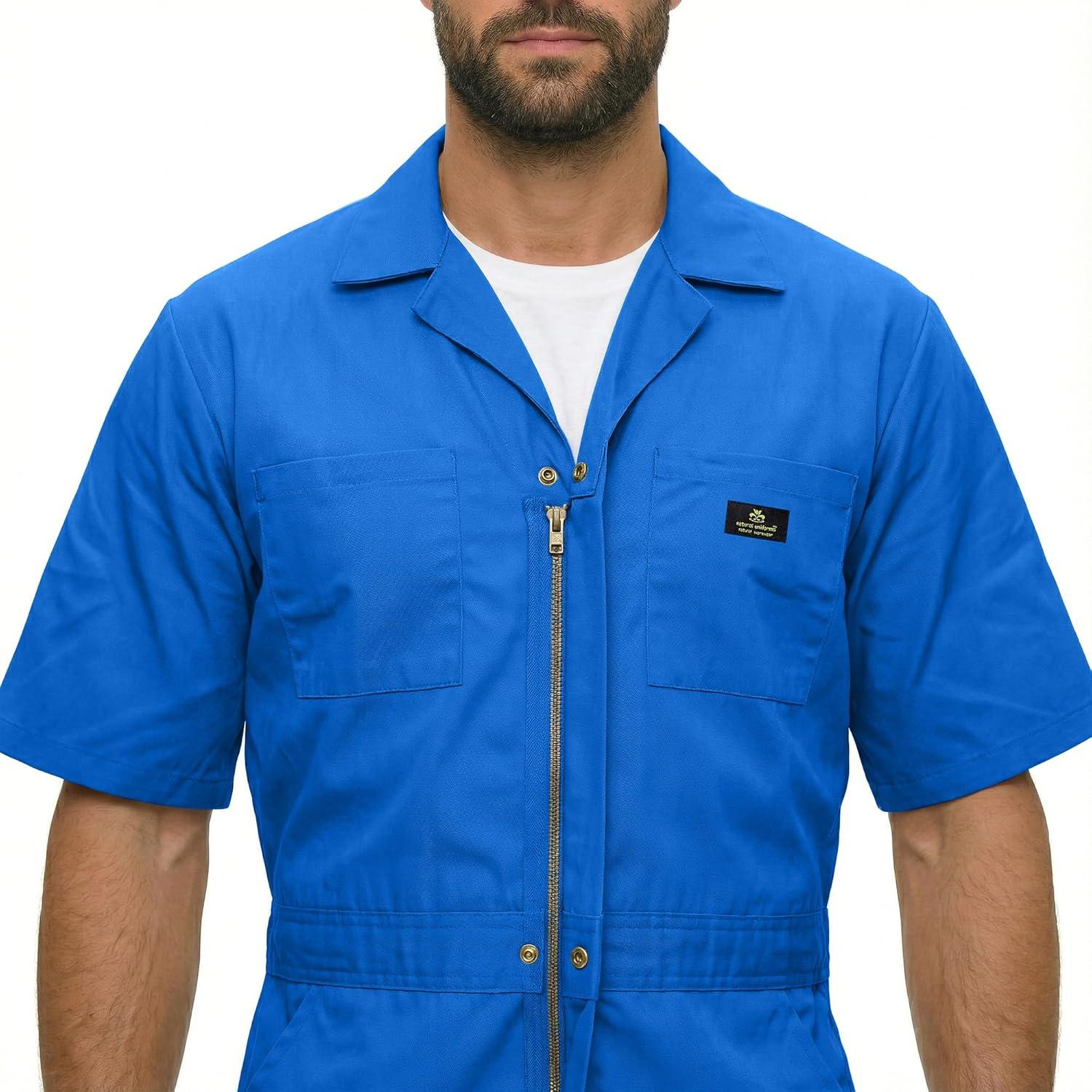 imageNatural Uniforms Mens Short Sleeve Zip Up Coverall Stain and Wrinkle Resistant Hunter Green MediumRoyal Blue Tall