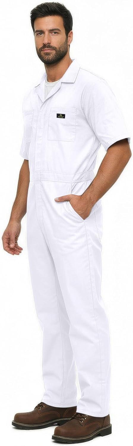 imageNatural Uniforms Mens Short Sleeve Zip Up Coverall Stain and Wrinkle Resistant Hunter Green MediumWhite Tall
