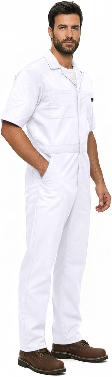 imageNatural Uniforms Mens Short Sleeve Zip Up Coverall Stain and Wrinkle Resistant Hunter Green MediumWhite Tall