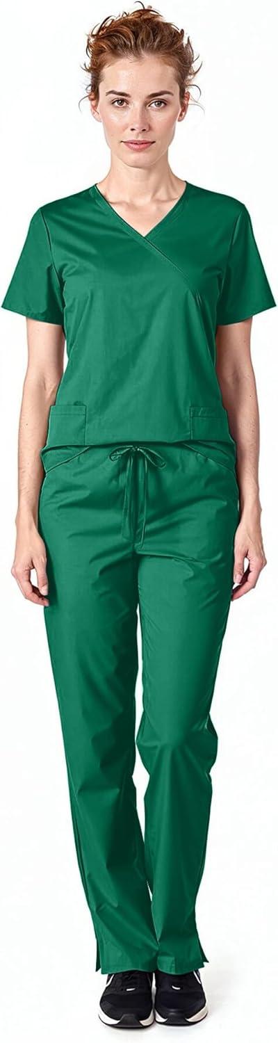 imageNatural Uniforms Womens Mock Wrap Scrub SetTrue Hunter Green
