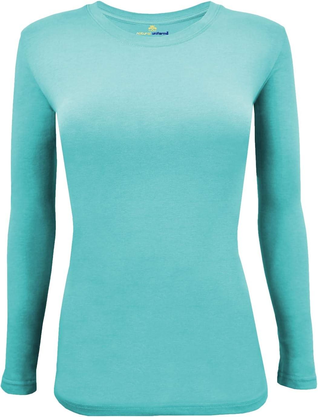 imageNatural Uniforms Womens Under Scrub Tee Crew Neck Long Sleeve TShirt Pack of 2 Multi Pack of 2Aqua