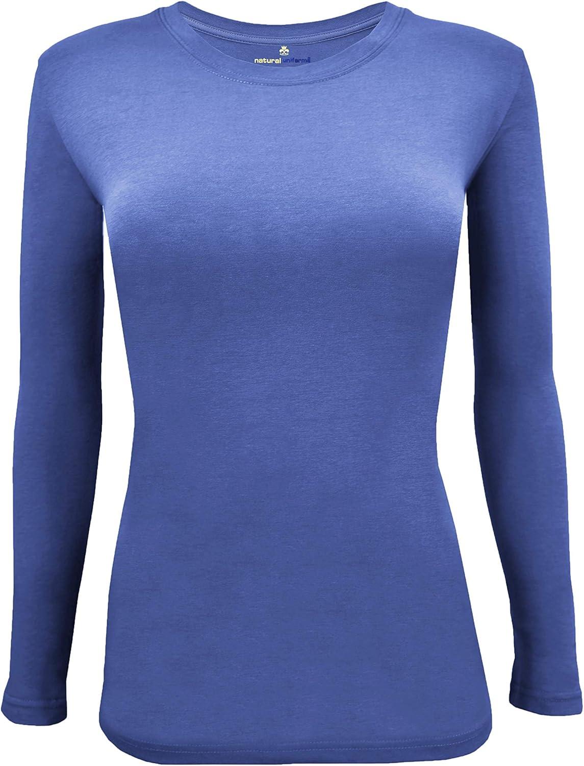 imageNatural Uniforms Womens Under Scrub Tee Crew Neck Long Sleeve TShirt Pack of 2 Multi Pack of 2Ceil Blue