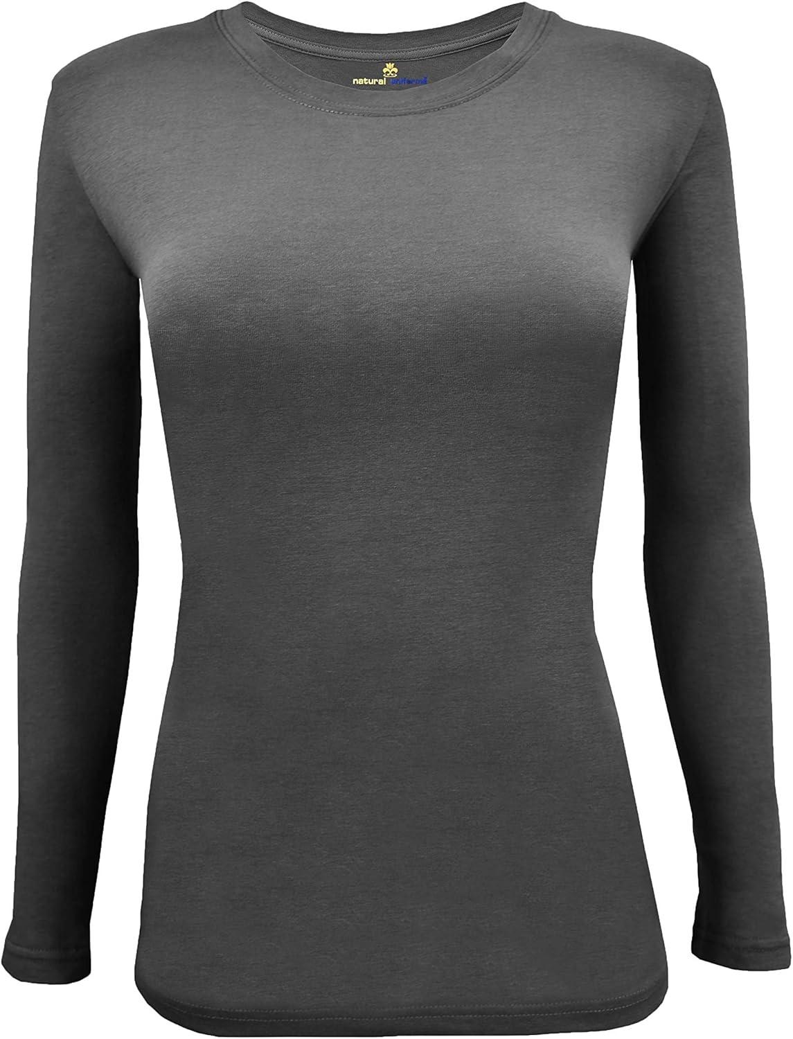 imageNatural Uniforms Womens Under Scrub Tee Crew Neck Long Sleeve TShirt Pack of 2 Multi Pack of 2Charcoal