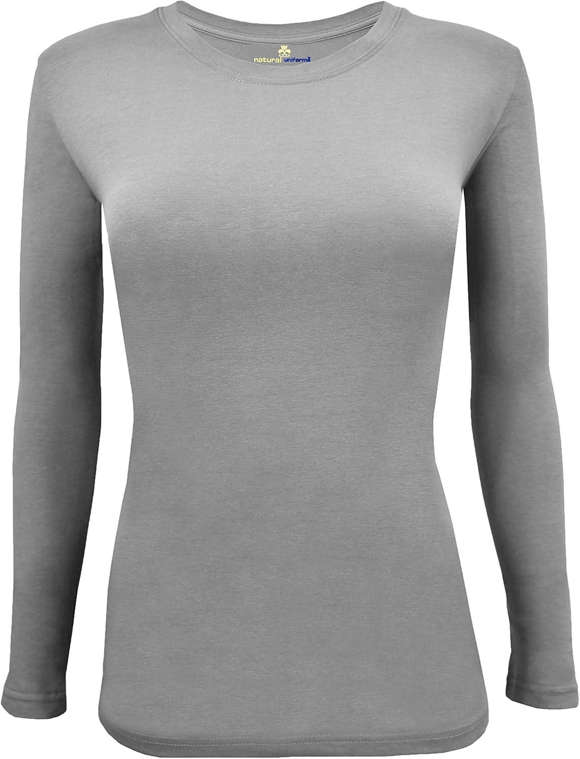 imageNatural Uniforms Womens Under Scrub Tee Crew Neck Long Sleeve TShirt Pack of 2 Multi Pack of 2Grey