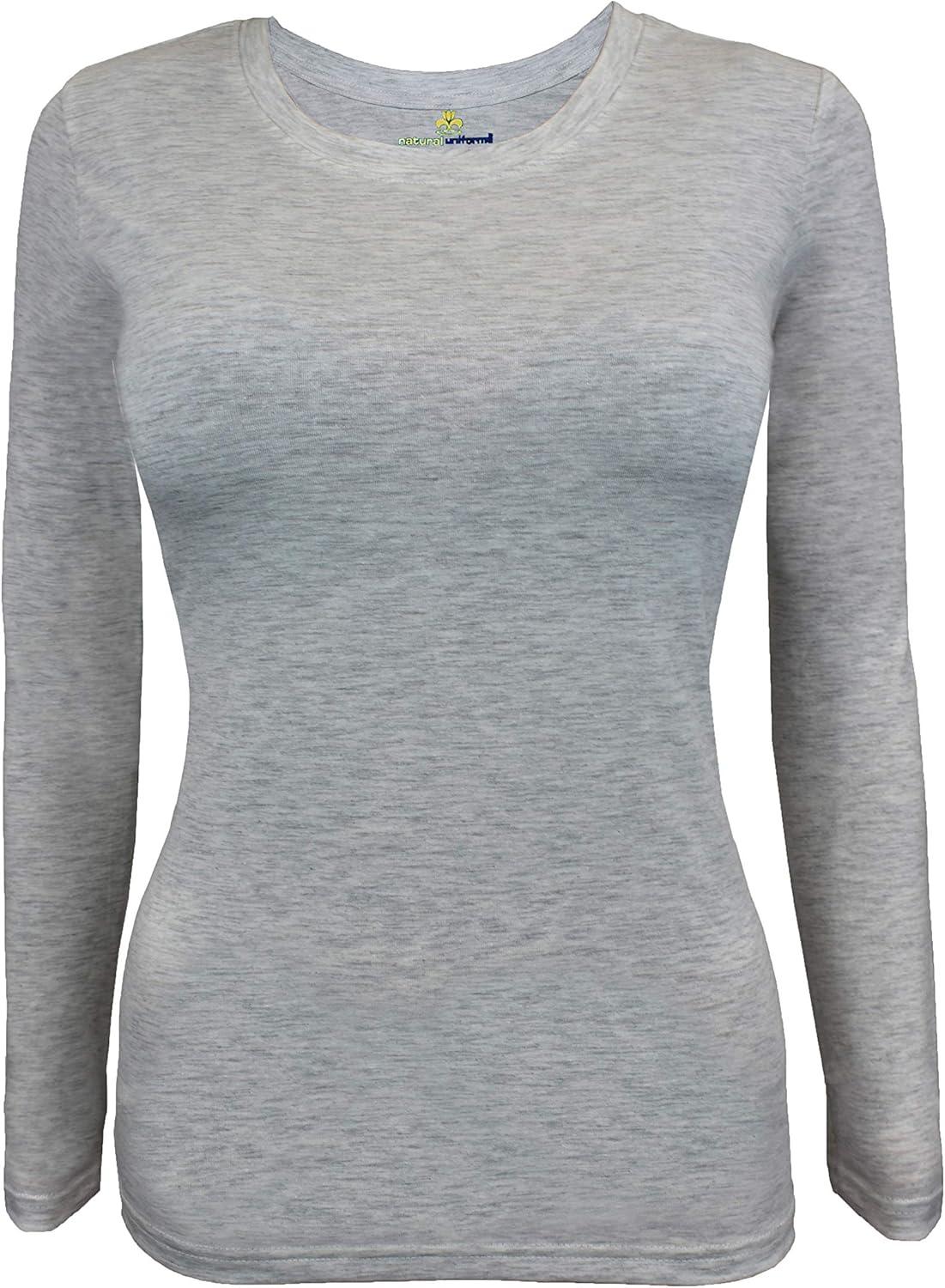 imageNatural Uniforms Womens Under Scrub Tee Crew Neck Long Sleeve TShirt Pack of 2 Multi Pack of 2Heather Charcoal Heather Grey