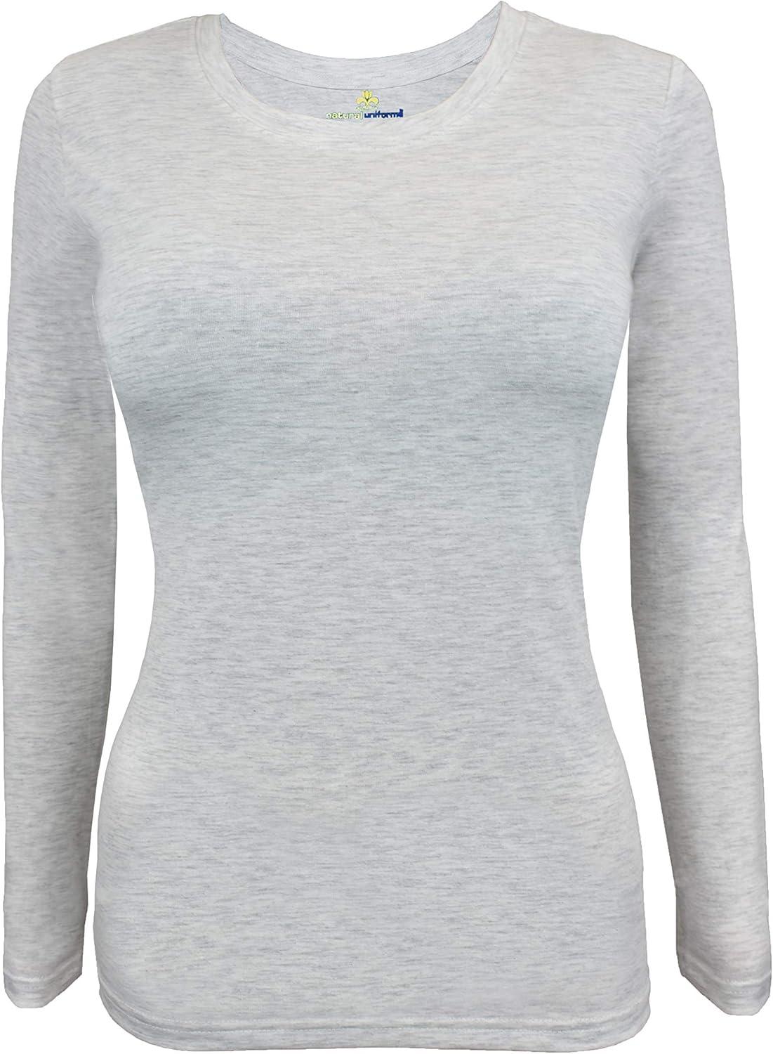 imageNatural Uniforms Womens Under Scrub Tee Crew Neck Long Sleeve TShirt Pack of 2 Multi Pack of 2Heather Grey