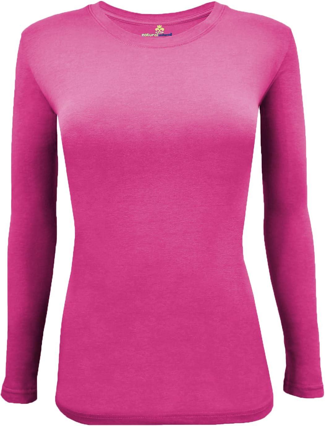 imageNatural Uniforms Womens Under Scrub Tee Crew Neck Long Sleeve TShirt Pack of 2 Multi Pack of 2Hot Pink