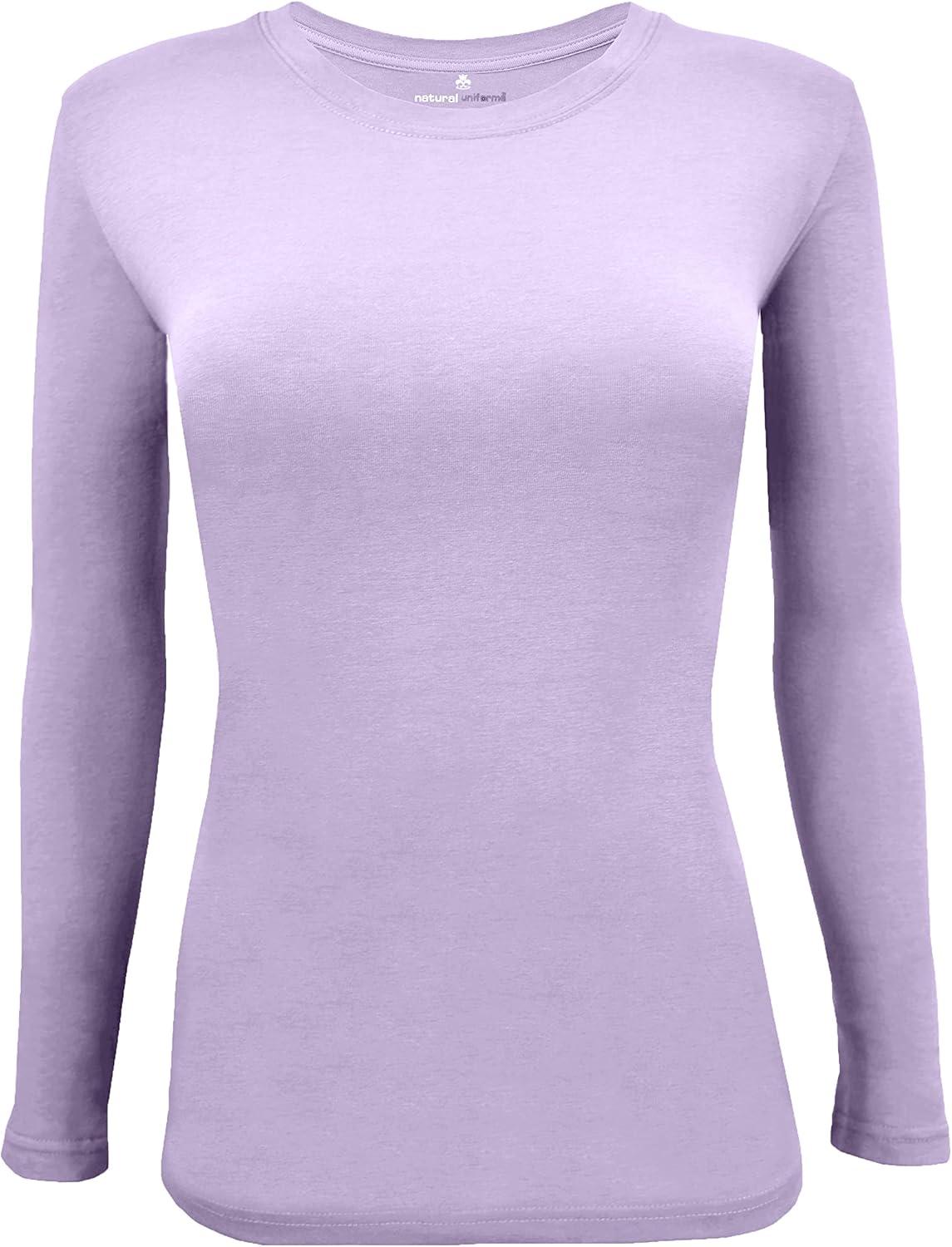 imageNatural Uniforms Womens Under Scrub Tee Crew Neck Long Sleeve TShirt Pack of 2 Multi Pack of 2Lavender